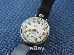 Rare WWI Waltham Military Trench watch Orig Porcelain dial running inscribed