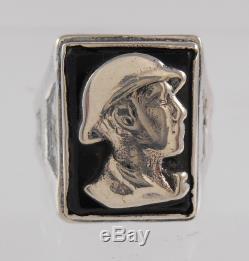 Rare World War One US Army Dougbboy SIgnet Ring Sterling SIlver Black Onyx sz8