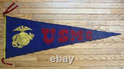 Rare! Ww1 Us Marine Corps Felt Camp Pennant 45x16.5 W. B. Garrison Maker Tag