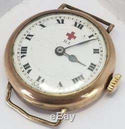 Rebberg Red Cross WW1 Military Trench Watch 20 Yr Gold Filled Case Ticking F648