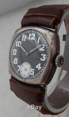 Rolex WWI Officers Trench Watch c. 1916 Sterling Silver Black Dial, SERVICED