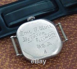 STUNNING Men's WWI Era Sterling Silver Illinois Wire Lug Wrist Watch SERVICED