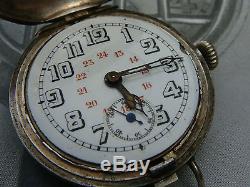 Silver Half Hunter WW1 serviced Military Trench watch 1917 24 hr dial excellent