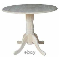 Small Dining Table Unfinished Wood Farmhouse Kitchen Rustic Round Pedestal Chic