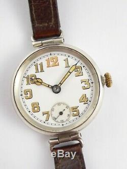 Superb Antique 1914 Solid Silver Cased Officers Ww1 Trench Watch