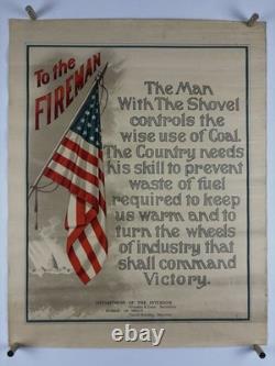TO THE FIREMAN World War I Bond Poster (Fine) 1918 19x24 WW1 USA Firefighters