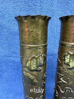 Two World War One Trench Art Brass Shell Vases Over 100 Years Old