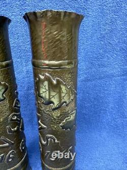 Two World War One Trench Art Brass Shell Vases Over 100 Years Old