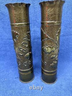 Two World War One Trench Art Brass Shell Vases Over 100 Years Old