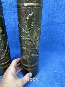 Two World War One Trench Art Brass Shell Vases Over 100 Years Old