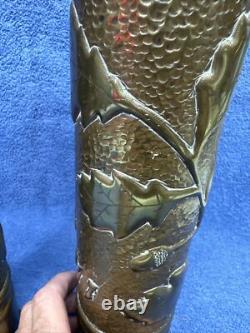 Two World War One Trench Art Brass Shell Vases Over 100 Years Old
