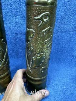 Two World War One Trench Art Brass Shell Vases Over 100 Years Old