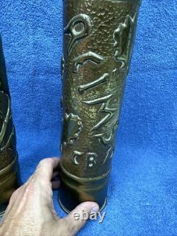 Two World War One Trench Art Brass Shell Vases Over 100 Years Old