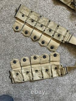 US M1910 Haversack Military Pack WWI Canvas, Khaki, Dated 1918 + Cartridge Belt