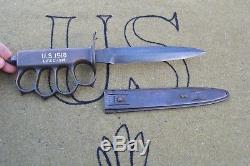 U. S. WW1 WW2 L. F. &C. Fighting trench knife dagger w metal scabbard Landers NICE