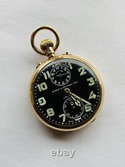 Ultra Rare Birch and Gaydon 9ct gold Zenith Alarm Pocket Watch Black Dial ww1