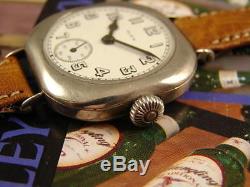 VERY RARE STERLING SILVER MEN'S WWI PORCELAIN DIAL SHADOW NMBR 1918 ELGIN WATCH