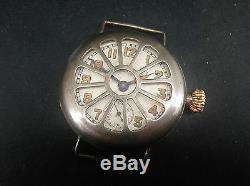 VINTAGE ELGIN SILVER TRENCH WATCH WW1. MILITARY INSCRIPTION AND SHRAPNEL GUARD