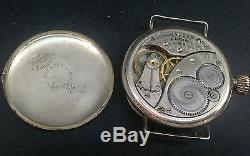 VINTAGE ELGIN SILVER TRENCH WATCH WW1. MILITARY INSCRIPTION AND SHRAPNEL GUARD