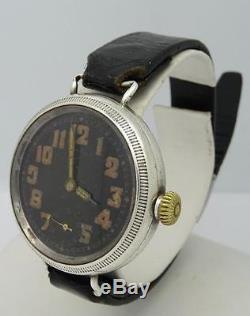 Vintage Large Size Gents Military Ww1 Rolex Sterling Silver Trench Watch