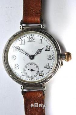 VINTAGE WW1 OFFICERS SILVER LONGINES MILITARY TRENCH WRIST WATCH 1915 + STRAP