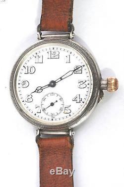 VINTAGE WW1 OFFICERS SILVER LONGINES MILITARY TRENCH WRIST WATCH 1915 + STRAP