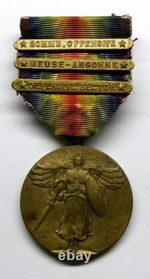 VINTAGE WW I Victory Medal also 3 Battle Bars SOMME OFFENSIVE