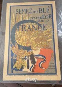 VTG 1918 French WW1 Semez du Ble Grow Wheat Propaganda Poster SIGNED Original