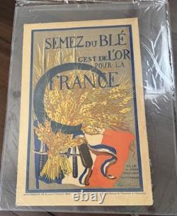 VTG 1918 French WW1 Semez du Ble Grow Wheat Propaganda Poster SIGNED Original