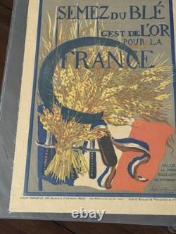 VTG 1918 French WW1 Semez du Ble Grow Wheat Propaganda Poster SIGNED Original