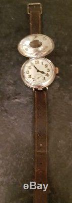 Vintage Gents WW1 Era Brevet Trench Watch Demi Hunter Silver Case Just Serviced