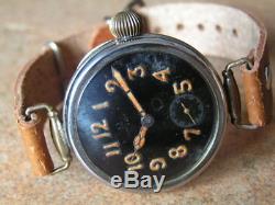 Vintage OMEGA Officer Trench Wrist Watch Black Porcelain Dial Orig. Cond. WW1