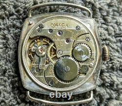 Vintage Omega Silver WWI military cushion trench watch 1918 WW1 Triple signed