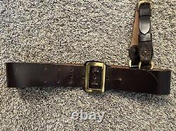 Vintage Original WWI USMC ARMY Sam Browne Leather Belt withShoulder Strap Size 30