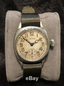 Vintage Post WWI WALTHAM Military Trench Watch 3/0 Cushion Case RUNS