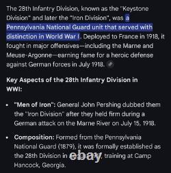 Vintage U. S. WW1 Army 28th Infantry Keystone Division M1917 Doughboy Helmet