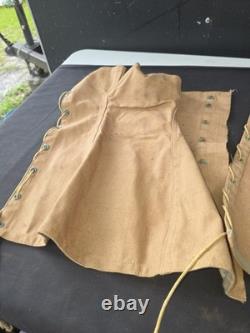 Vintage WW1 US Army Doughboy Military Uniform Vest Leather Gaiters Bag Leggings+