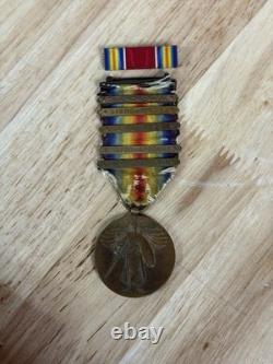 Vintage WW1 US Victory Medal with 5 Clasps Bars The Great War for Civilization
