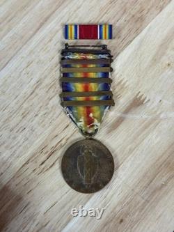 Vintage WW1 US Victory Medal with 5 Clasps Bars The Great War for Civilization