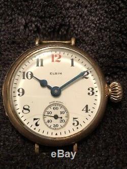 Vintage WWI ELGIN RED 12 Military Trench Watch 3/0 GF Case RUNS