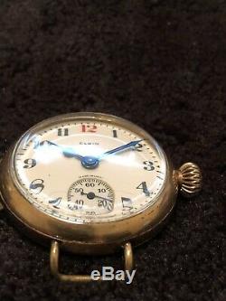 Vintage WWI ELGIN RED 12 Military Trench Watch 3/0 GF Case RUNS