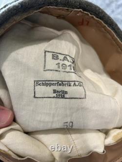 Vintage WWI German Field Cap Hat Size 59 Schipperfabrik Feldgrau Wool 1916