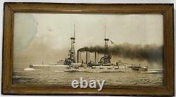 Vintage WWl World War 1 U. S. S. Nebraska Battleship Photograph Framed 9 x 17