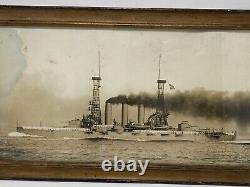 Vintage WWl World War 1 U. S. S. Nebraska Battleship Photograph Framed 9 x 17