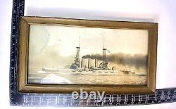 Vintage WWl World War 1 U. S. S. Nebraska Battleship Photograph Framed 9 x 17