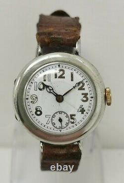 Vtg 1914 WW1 Stockwell 33mm Solid Sterling Silver Officers Trench Gents Watch
