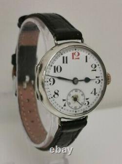 Vtg 1915 WW1 G Stockwell 33mm Solid Sterling Silver Officers Trench Gents Watch