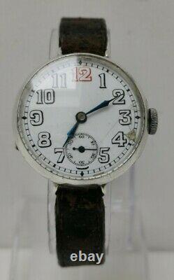 Vtg 1918 WW1 George Stockwell 32mm Solid Sterling Silver Officers Trench Watch