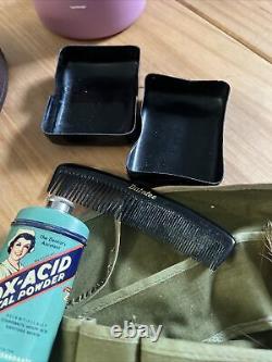 Vtg Antique U. S. Army Travel Shaving Kit withmirror- Nox-Acid dental Powder