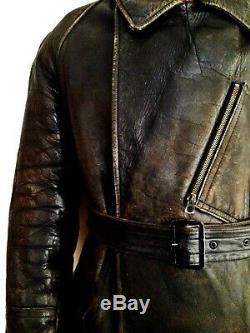 Vtg Mens 1910 WW1 ROYAL FLYING CORPS Leather Dispatch Pilot Jacket Trench Coat